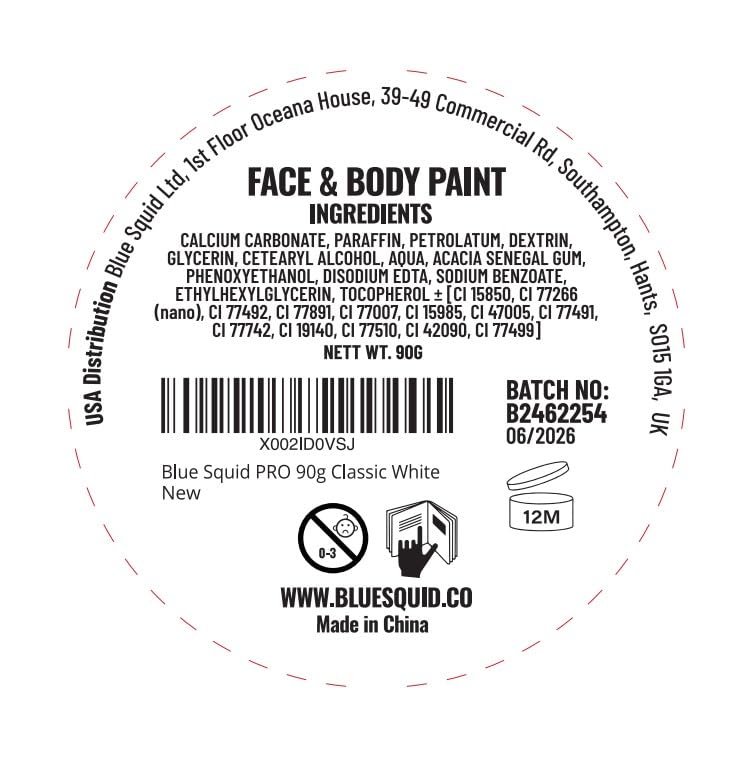 Blue Squid PRO Face Paint - Professional Water Based Single Cake Facepaint & Body Paints - SFX Makeup, Kids Adults Face Painting for Costume, Halloween, Cosplay - Classic White 90g / 3oz - Image 2